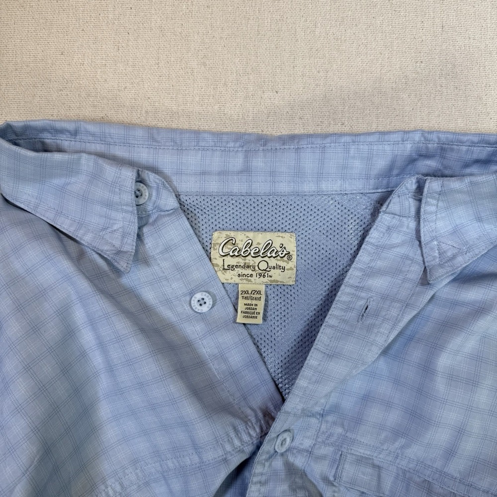 Men's XXL Fishing Guide Shirt UPF 50 Vented Lightweight Blue Plaid Zip Pocket